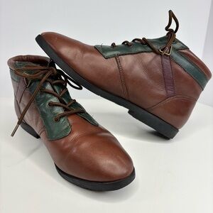Vintage Leather Ankle Boots Womens 7.5 Booties Brown Equestrian Pointed Toe Heel